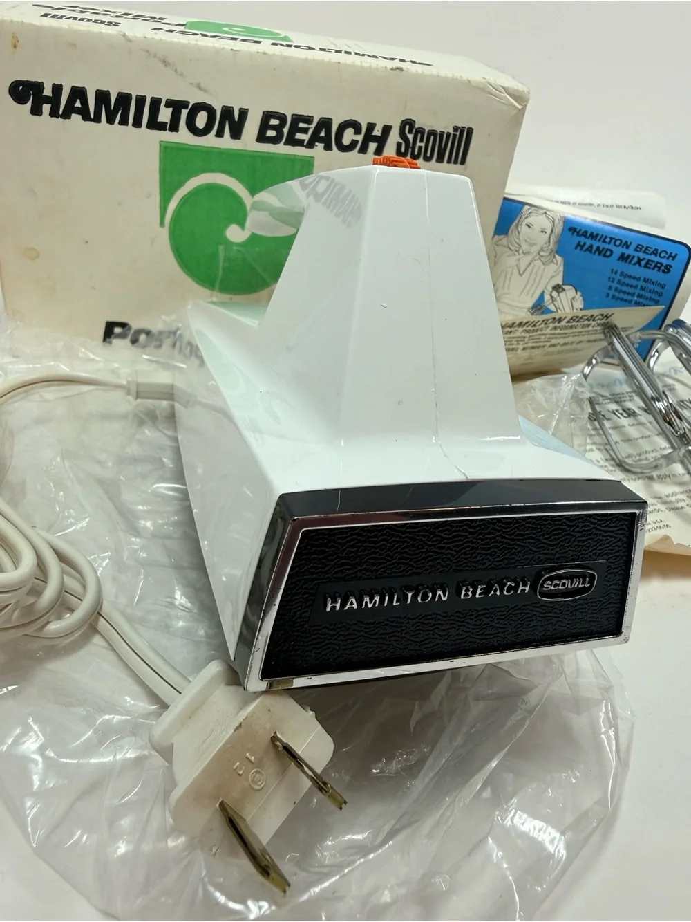 Vintage Hamilton Beach Scovill Hand mixer new in box white